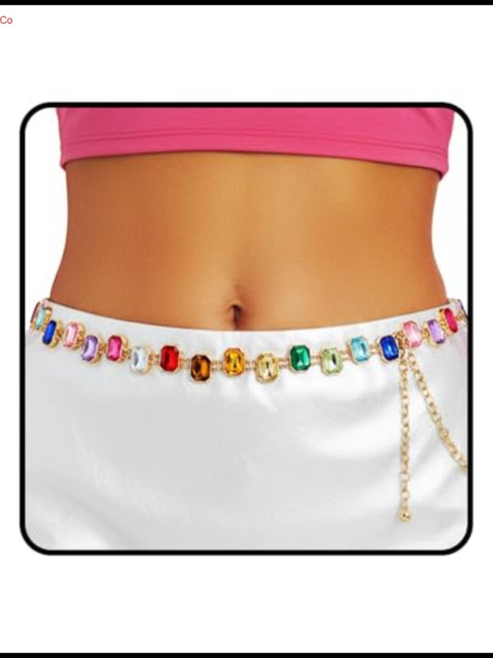 ELABEST Rainbow Rhinestone Waist Chain Gold Belt Women Accessory